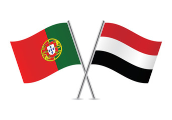 Portugal and Yemen flags.Vector illustration.