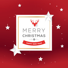 Merry christmas and Happy New Year greeting card typography flyer template with lettering. Poster, card, label, banner and reindeer design. Vector illustration