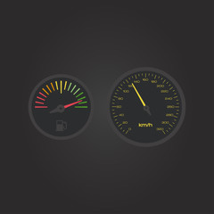 icon with a black speedometr on whit background symbolizing the speed of time passing.
