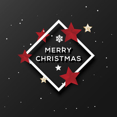 Merry christmas and Happy New Year greeting card typography flyer template with lettering. Poster, card, label, banner and reindeer design. Vector illustration