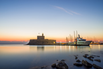 Agios Nikolaos fortress on the Mandraki harbour of Rhodes Greece