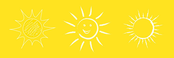 Hand drawn sun - collection of cute icons. Vector.