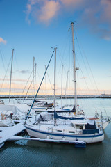 Fototapeta na wymiar Winter view of a marina in Trondheim Grilstad