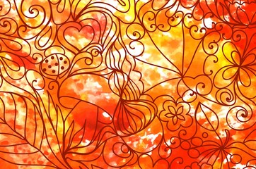 vector autumn doodle pattern background watercolor stains
