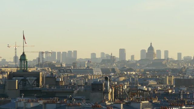 sunset paris city famous galeries lafayette rooftop cityscape panorama 4k france
