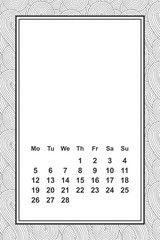 Vector template calendar for month 2 0 1 8. Hand drawn lettering quote for calendar design