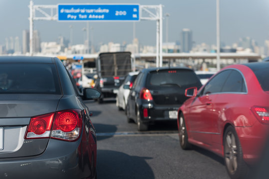 traffic jam with row of cars