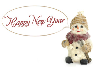 Happy New Year. Christmas . Snowman standing in the snow, on a background of snow.