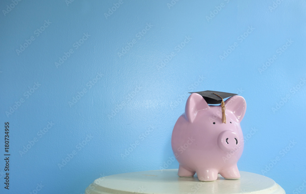 Wall mural piggy bank on blue