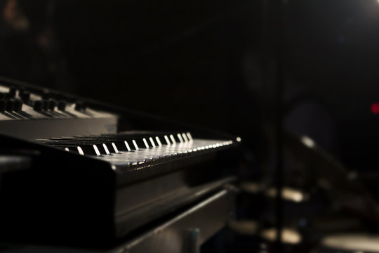 Piano Keyboards In Music Studio. Musical Instruments