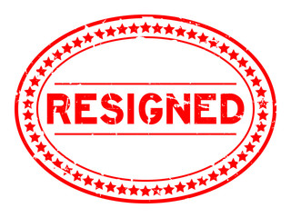 Grunge red resigned oval rubber seal stamp on white background