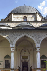 Fototapeta na wymiar Main entrance of Ali Pasha mosque in Sarajevo, nobody around