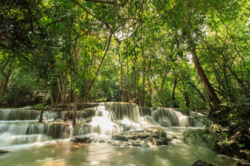 Beautiful Huai Mae Khamin waterfall in the rainy season,Of  Kanchanaburi Province, Thailand.
