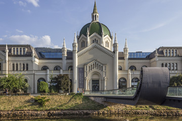 Sarajevo Academy of Fine Arts building with its modern bridge called Festina Lente