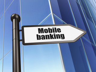 Fototapeta premium Money concept: sign Mobile Banking on Building background, 3D rendering