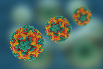 Rhinoviruses are the predominant cause of the common cold. 3D illustration