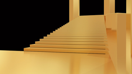 golden staircase with podium 3d rendering