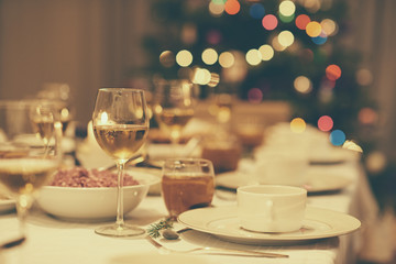 Vintage dining table set for Christmas dinner