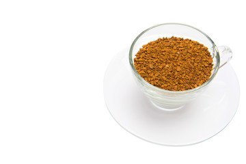 instant coffee grains in glass cup isolated on white background with Clipping Path