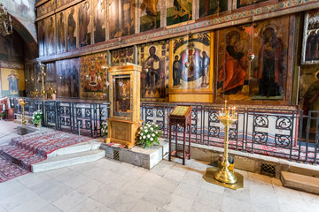 Fototapeta na wymiar Interior of the Russian orthodox St. Sophia Cathedral in Veliky Novgorod, Russia