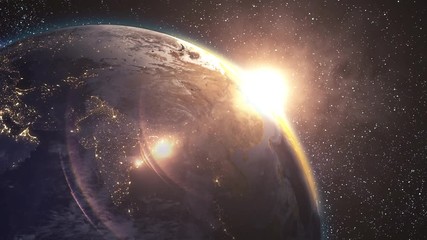 Blue planet earth and golden sunrise. The elements of this image furnished y NASA.