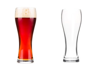 Two beer glasses isolated on white background