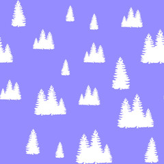Obraz premium Seamless pattern, white Christmas tree on a blue background,