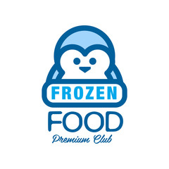 Frozen food premium club, label for freezing with penguin vector Illustration