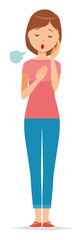 Illustration that a mother wearing short-sleeved clothes is sighing