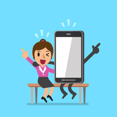 Vector cartoon businesswoman and smartphone character