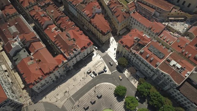 sunny day lisbon cityscape rossio square aerial panorama 4k portugal
