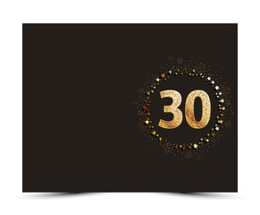 30 years anniversary decorated greeting / invitation card template with golden elements.