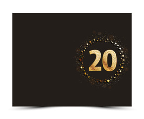 20 years anniversary decorated greeting / invitation card template with golden elements.