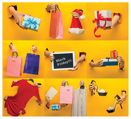 The collage about black friday and sale concept