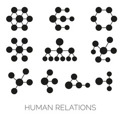 Human relations simple charts. Hierarchy, connections, organizations diagrams vector illustrations.