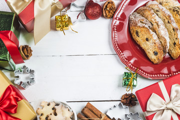 Christmas cookies background. Ginger dough for gingerbread, star, Christmas tree,Biscuits