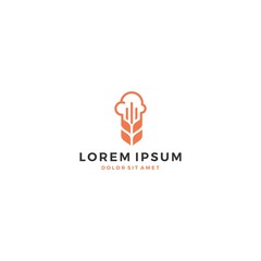 Fototapeta premium chef hat rice wheat restaurant food logo