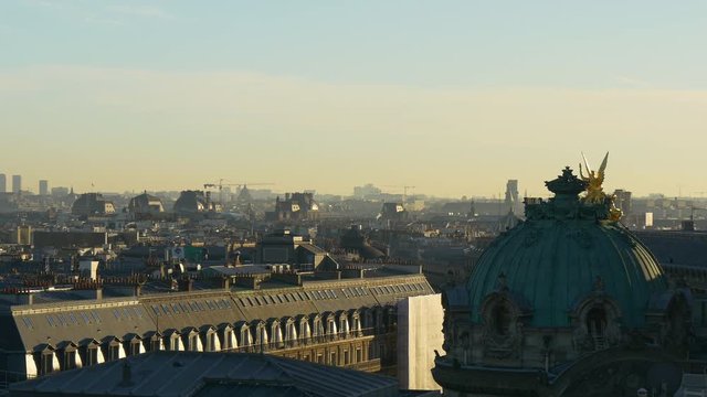 sunset paris city famous galeries lafayette rooftop cityscape panorama 4k france
