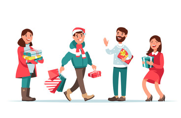 Fototapeta premium christmas people with gift