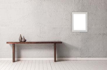 hanging frame on the grey wallpaper stand and objects