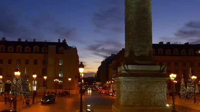 sunset time illumination paris double-decker bus ride street panorama 4k france
