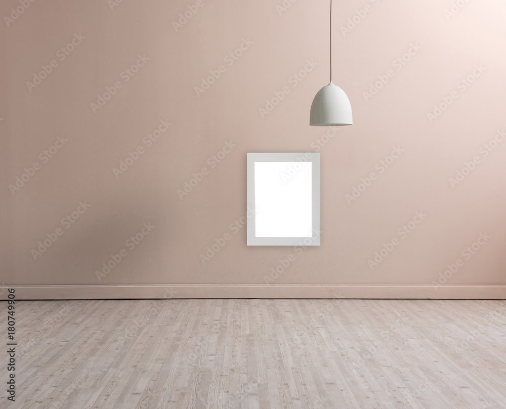 Wall mural pink wall white frame and white lamp style for writing style