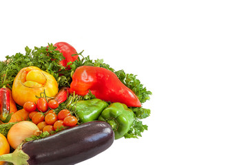 Healthy food background. Healthy food concept with fresh, raw, vegetables. Top view. Green background. Nature meal
