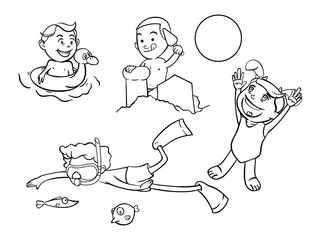 Childrens activity on the beach coloring book cartoon vector