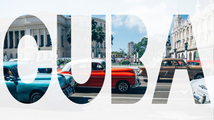 CUBA transparent letters, headline, Oldtimer in Havanah
