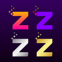 Letter Z Colorful and Gold Silver with Sparkles light effect stars logotype, Beautiful Luxury, Fashion, Jewelry, Beauty Salon, Cosmetics, Spa, Resort, Magic Logo for your Corporate identity