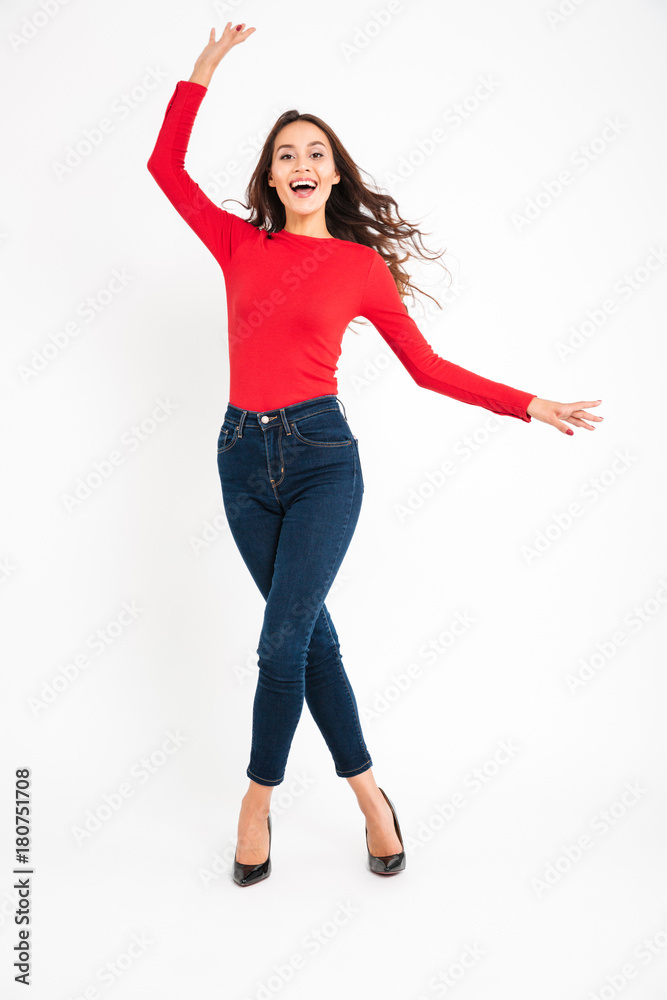 Sticker Emotional cheerful woman posing isolated