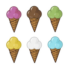 colored ice cream cones set on a white background