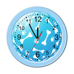 Classic simple wall round clock. Figure bright, Christmas isolated on white background. Print the year of the dog 2018. Vector