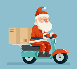 Santa Claus Delivery Courier Scooter Symbol Box Icon Concept Isolated Cartoon Flat Design Vector Illustration